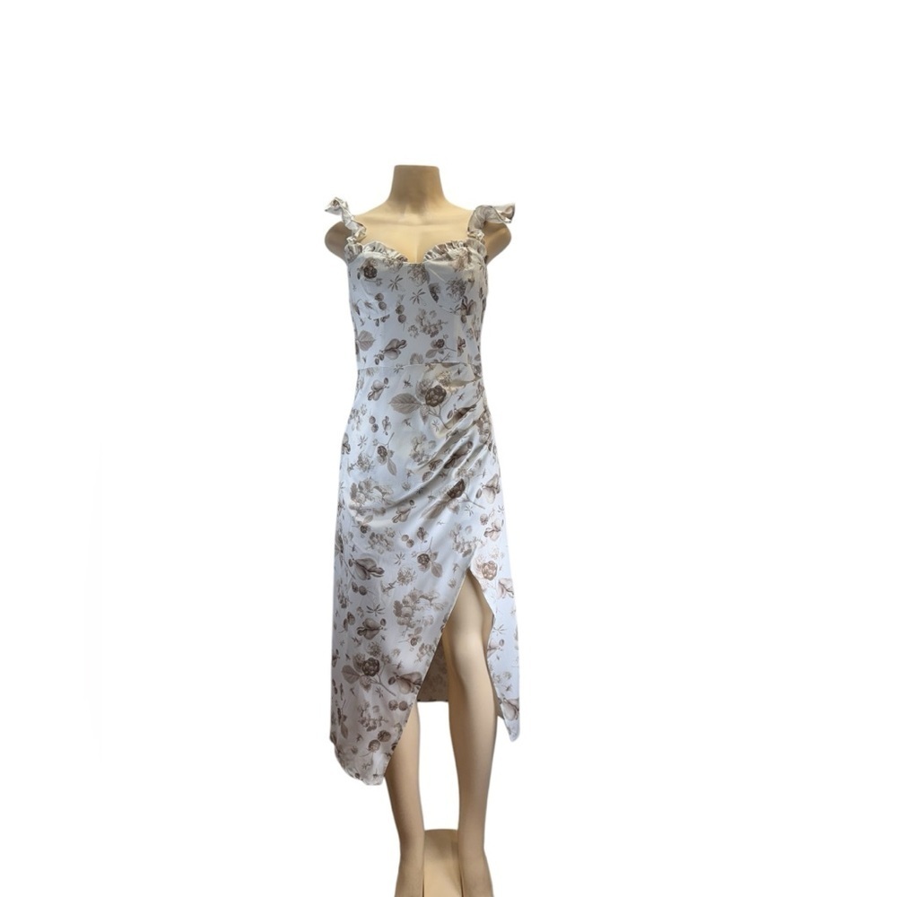Cider .  Gray Asymmetrical Sundress with Ruffled Slit